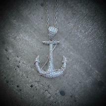 0.16Ct Round Cut White Diamond Micro Anchor Iced Out Pendant 14k White Gold Over - £61.65 GBP