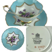 Vintage Paragon England Turquoise Violets Floral Cup &amp; Saucer Bone China... - £93.03 GBP