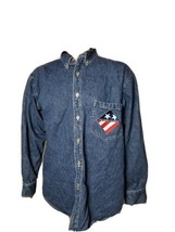 Vintage Universal Studios Button Up Shirt Long Sleeve Denim Jean Lg Embroidered - £19.15 GBP