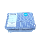 Lacoste Queen Sheet 4 Pcs Set Gray 100% Cotton Brushed Twill Geometric New - $108.58 CAD