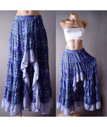 Navy Blue Asymmetric Ruffle Stripe Festival Womens Boho Long Maxi Skirt ... - $39.99