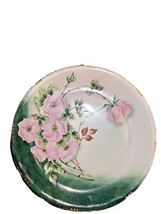 Bavarian Plate With Pink Antique Roses Gold Colored Trim Hand Painted - £23.53 GBP