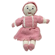Vintage Handmade Plush Doll Stuffed Googley Eyes Crocheted Pink Dress 18&quot; - £15.96 GBP