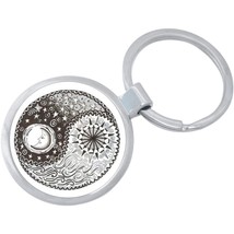 Yin Yang Sun Moon Keychain - Includes 1.25 Inch Loop for Keys or Backpack - £8.60 GBP