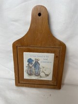 1978 Holly Hobbie Blue Girl And Boy With Geese Earthenware Wood Cutting Board - £9.89 GBP