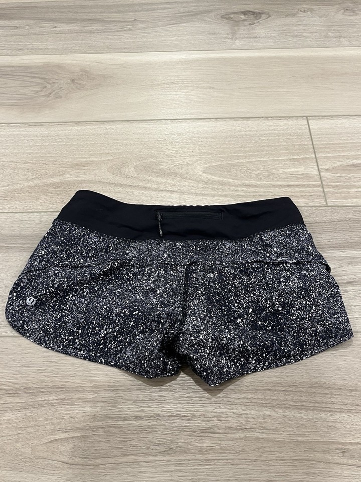 Lululemon Speed Shorts Black White Splatter Women’s Size 6 Speckled Running - $24.70