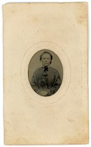 CIRCA 1860&#39;S  Hand Tinted Cartouche TINTYPE Beautiful Young Woman in Dress - £13.29 GBP