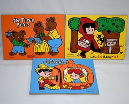 3 Connor Toys Vintage Wood Puzzles Little Red Riding Hood, Peter, &amp; 3 Bears 0920 - £23.87 GBP