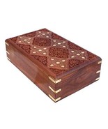 Handmade Sheesham Wooden Storage Box Hand Carved (Brass Flower Carving) ... - $57.61