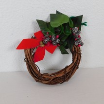 Christmas Wreath Set 6&quot; Diameter Lot of 2 Grapevine Red Bow Pinecone Handmade - £7.79 GBP