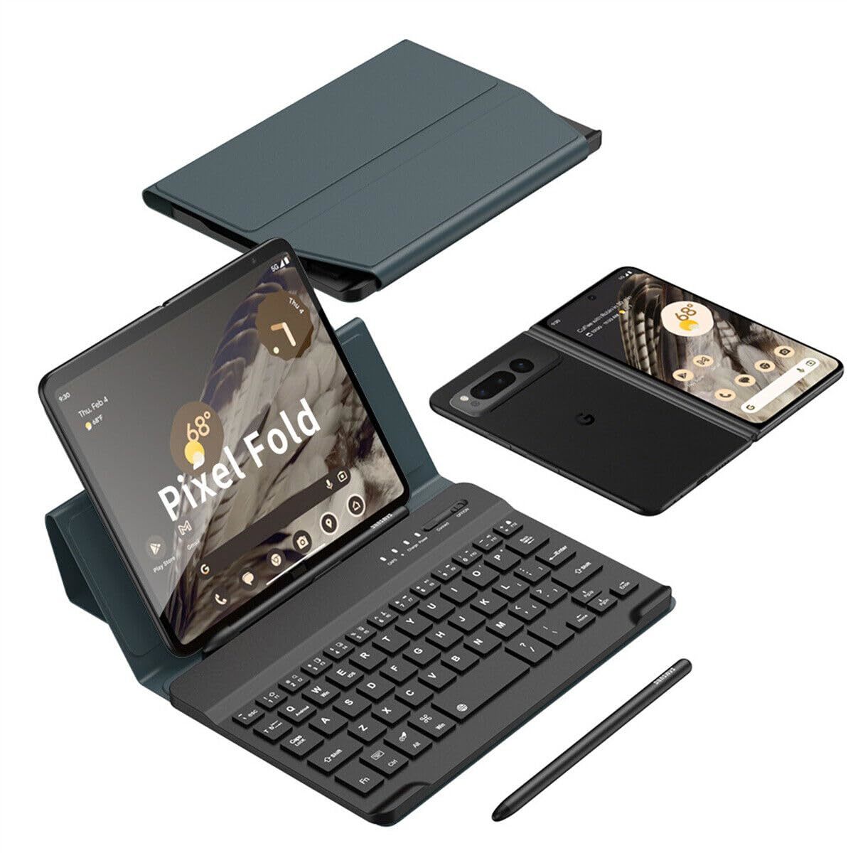 for Google Pixel 9 Pro Fold (Color: Green) Shockproof Wireless Keyboard ... - $141.60