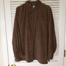 Sag Harbor Faux Suede Shirt Size 14 Dark Brown Button-Front Blouse Side Slits - £12.60 GBP