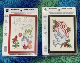 NIP 2 Christmas NMI Counted Cross Stitch Kits Snowman Cardinals Dove Joy... - $21.56