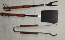 Stainless Wood Handle USA Made Grill Cooking Set Tongs Fork Spatula Vintage - $19.99