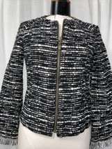 Nanette Lepore Fringe Trim Round Neck Woven Zip Blazer Jacket Women&#39;s Si... - £46.52 GBP