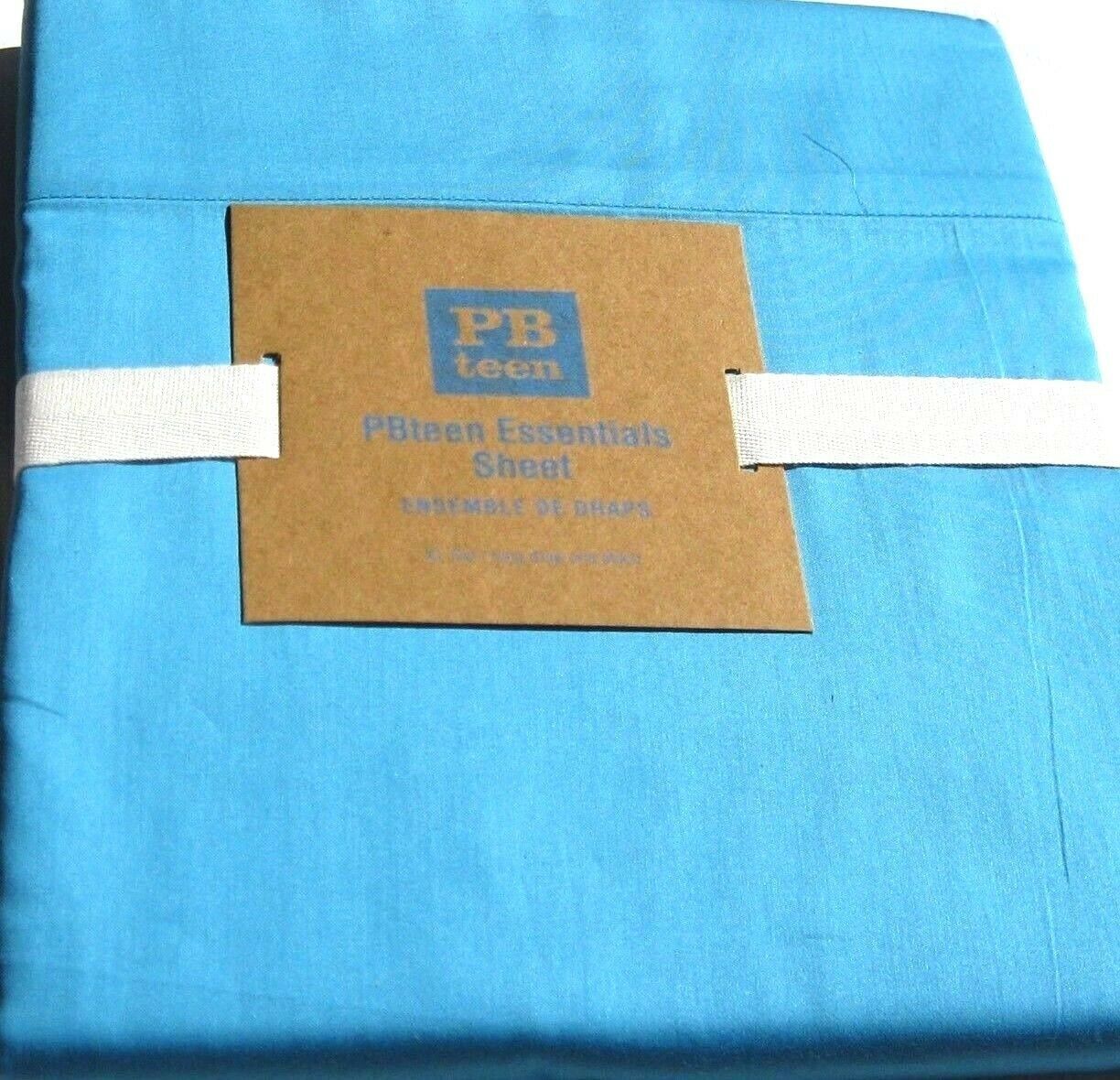 Pottery Barn Teen Essentials FLAT Sheet Teal Blue XL Twin F300 Thread Ct Cotton - £18.16 GBP