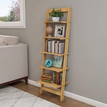 Lavish Home 5-Tier Ladder Bookshelf- Leaning Decorative, Pickled Oak Finish - £48.74 GBP