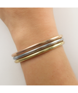 Solid Brass Bangle Set 65mm - 4mm Gold Rose Rhodium Plated Non Hollow Je... - $19.68