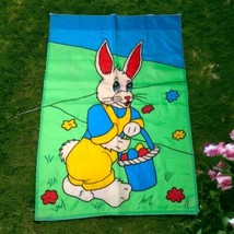 1996 White Bunny Rabbit Basket Garden Flag Outdoor Flag Easter 28” x 41” Large - £7.96 GBP