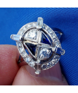 Earth mined Diamond Sapphire Art Deco Ring Vintage 18k White Gold Hand C... - £2,195.93 GBP