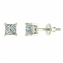 14k White Gold Plated 1ct Princess Cut Simulated Diamond Solitaire Stud Earrings - £46.93 GBP