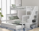 Twin Over Full Size Bunk Bed With Trundle And Stairs Storage, Solid Wood... - $1,004.99