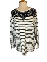 Women&#39;s Lane Bryant Striped Pullover Sweatshirt Sweater Lace 18/20 Black... - $14.07
