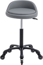 Rolling Salon Stool Chair With Back Support Hydaulic Height, Dark Gray - £99.47 GBP