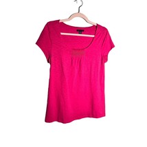 TOMMY HILFIGER Size Medium Pink Short Sleeve Top Smocked Embroidered Tex... - £13.22 GBP