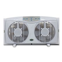 Optimus 8 in. Electric Reversible Twin Window Fan with Thermostat &amp; LED - $72.99