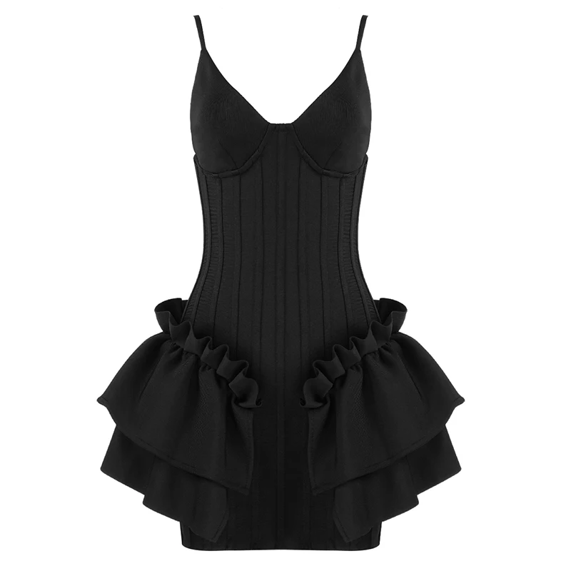 2023 Summer New Woman  age Dress Spaghetti Strap V-Neck Ruffles Night Club Celeb - $120.02