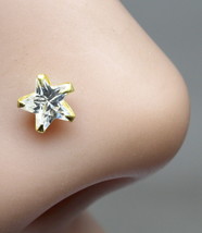 Diminuto Real Oro Pendiente Nariz Estrella Forma Cz 14K Indio Piercing Tornillo - £23.09 GBP