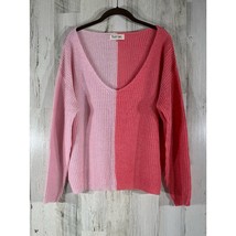 Peach Love California Sweater Size Medium Pink Two Tone Colorblock Vneck Boxy - $16.80