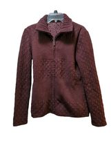 Chico's purple maroon Women's 0 (4-6) small zip front quilted sweater ja... - $20.36
