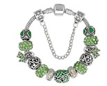 Green Ribbon Cancer Awareness European Bead Charm Silver Bracelet 19cm 7... - $11.87