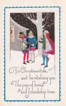Christmas Carolers Tis Christmastide and I&#39;m Wishing You The Joys Postca... - £2.38 GBP