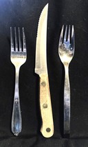 Lot of 3 Farberware, Old Homestead,Oxford Hall stainless forks, knife PE... - $4.68