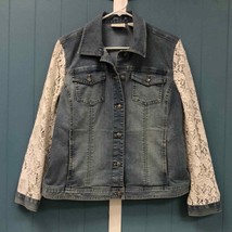 Chico’s Button Up Denim Style Jacket Womans M Medium Mesh Sleeves Blue C... - $34.50