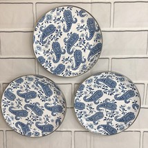 Pottery Barn 8&quot; Salad Plate Blue White Metal Paisley Print Discontinued - $20.36