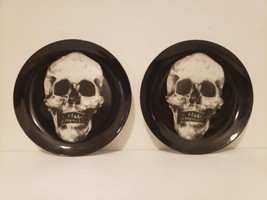 Pottery Barn Skull Halloween Desert Plates Lot Of 2 Black Ceramic - £15.99 GBP