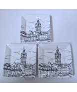 222 Fifth City Scenes Square Appetizer Plates Big Ben London Black White - €15,74 EUR