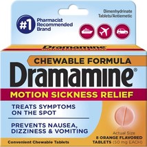 Dramamine Motion Sickness Relief Chewable Formula Orange Flavored Tablets, 8 cou - £19.13 GBP
