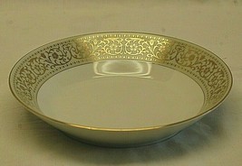 Monette by Fashion Manor Coupe Soup Cereal Bowl Pale Green Gold Scrolls &amp; Flower - £15.81 GBP