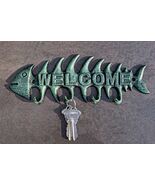 Pack of 2 Verdigris Cast Iron Fish Bone 4 Peg Wall Hooks Welcome Sign Pl... - €22,29 EUR