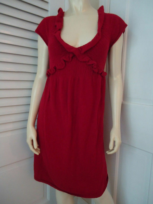 KNITTED KNOTTED ANTHROPOLOGIE Dress S Red Sweater Knit Rayon Wool Cashmere Blend - $59.37
