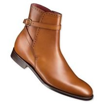 Jodhpur Ankle Boot Tan Color Semi Brogue Buckle Closer Men Leather Shoe - £127.09 GBP