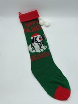 VTG 1996 BIG DOGS Christmas Stocking 20&quot;x5&quot; Knit Sock, &quot;Happy HoliDOGS&quot; - $10.85