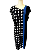 Womens Shift Dress Size XL Black White Blue Polka Dots Circles Knee Leng... - £9.08 GBP