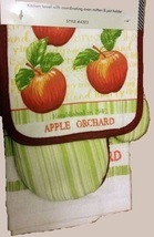 APPLE ORCHARD KITCHEN SET 3pc Towel Mitt Potholder Red Green Apples Linens