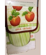 APPLE ORCHARD KITCHEN SET 3pc Towel Mitt Potholder Red Green Apples Linens - £10.20 GBP